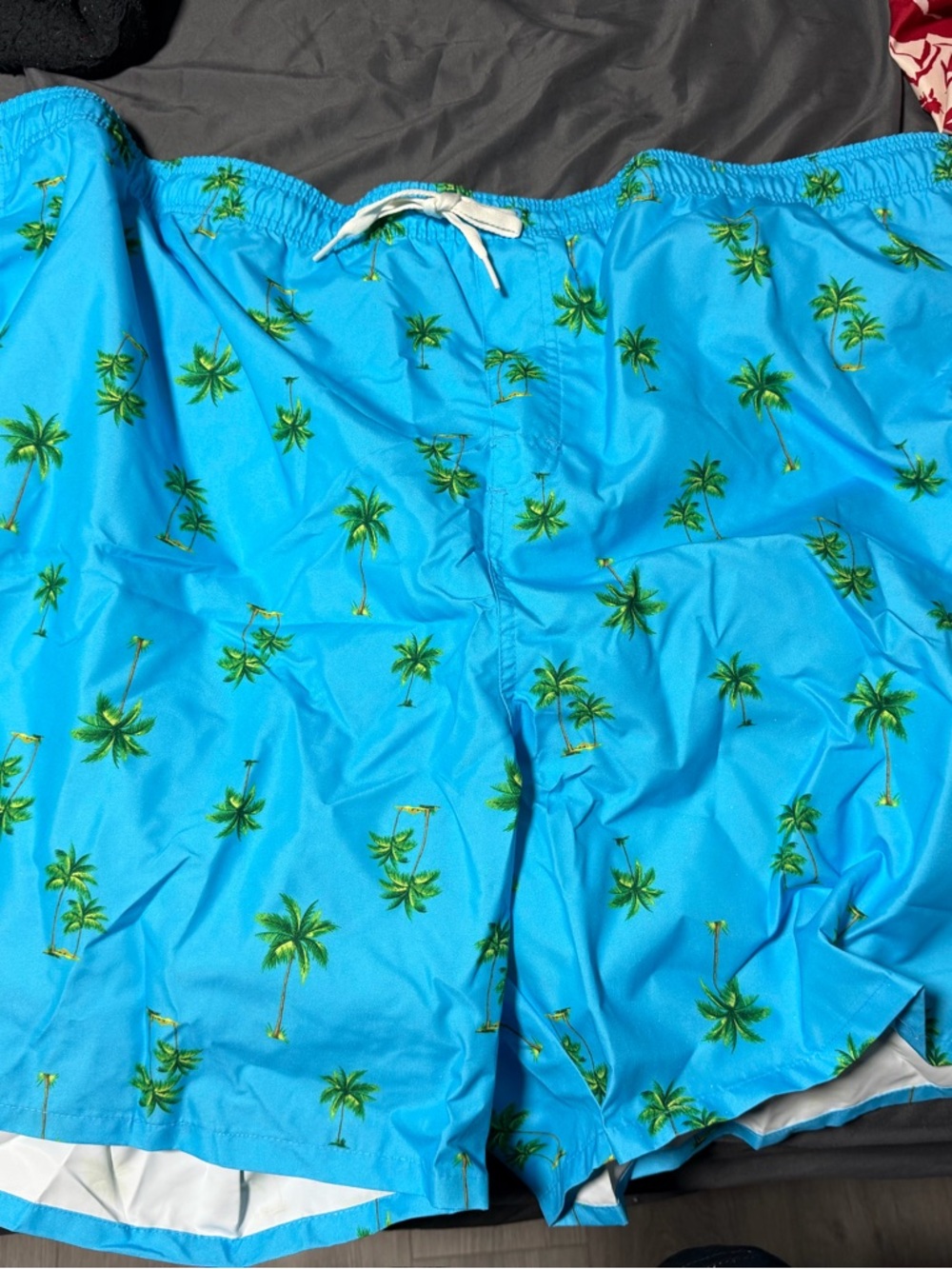 Men's Blue Palm-Print Swim Trunks Old Navy 4XL
